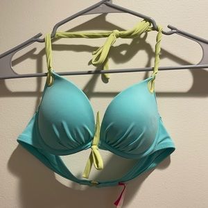 Blue and green swim top